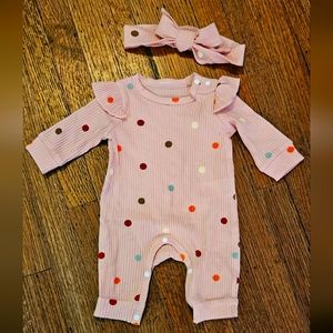 Pink Polk a dot Flutter Sleeve Romper Size 0-3 Months
